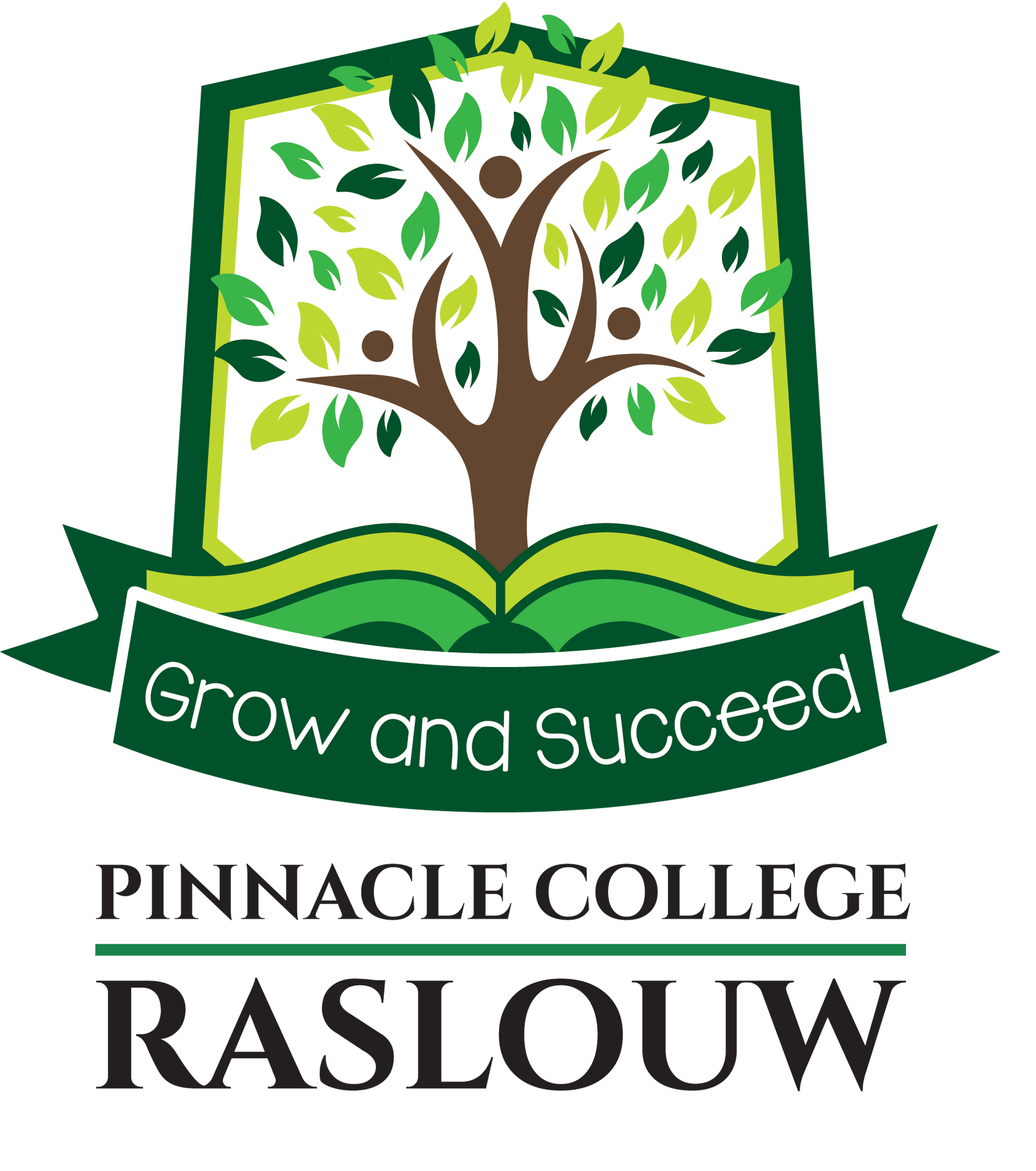 A logo for innacle college raslouw with a tree and a book.