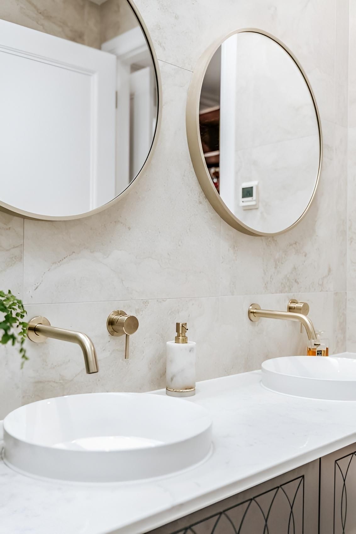 Two White Vessel Sinks With Gold Fixtures — Thomas Croker Constructions In Myrtleville, NSW