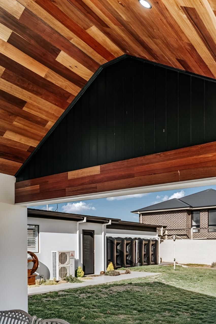 Wood-paneled Ceiling With Black Accents Frames — Thomas Croker Constructions In Myrtleville, NSW