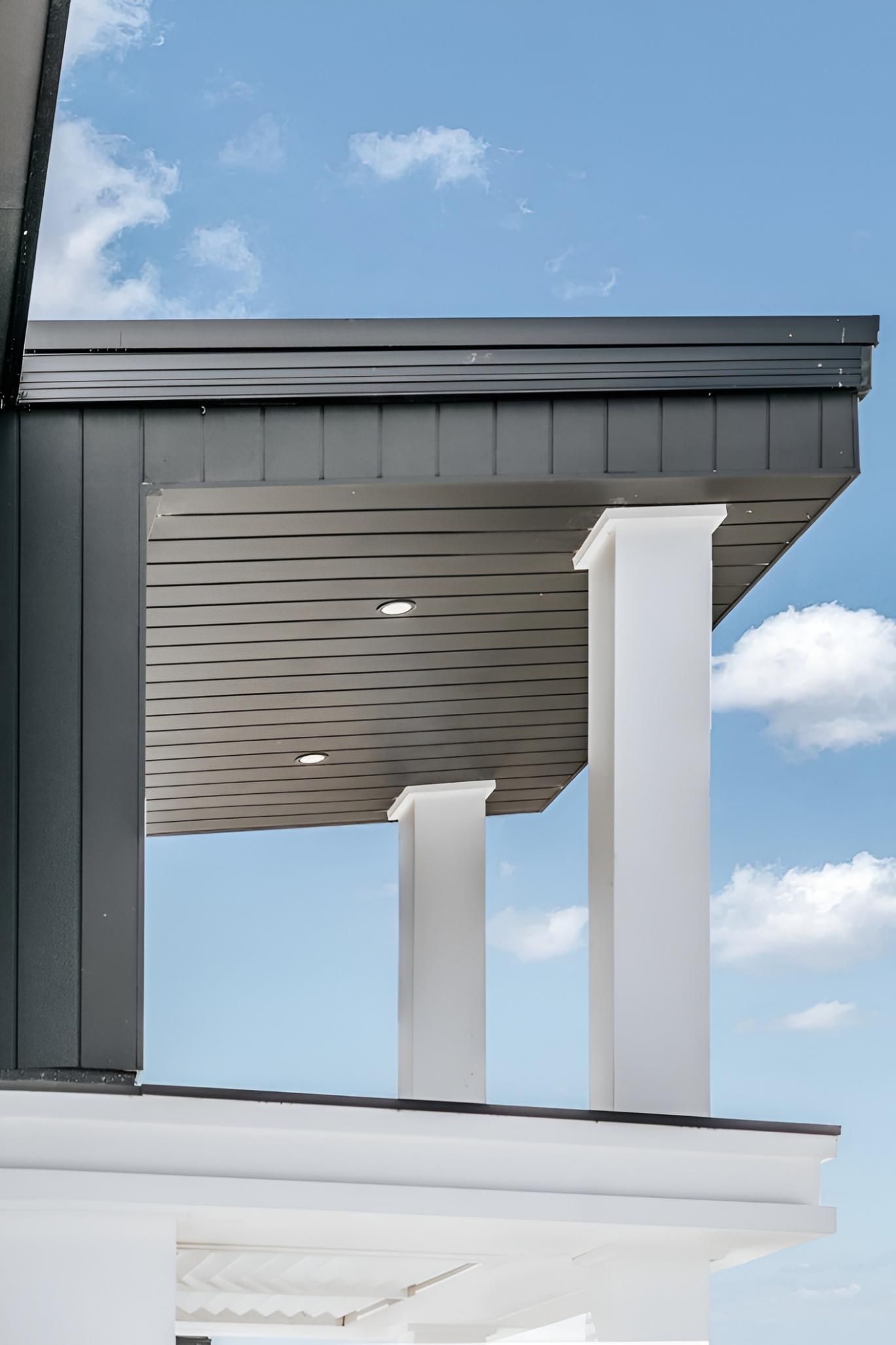 Gray Roof Overhang With White Pillars — Thomas Croker Constructions In Myrtleville, NSW