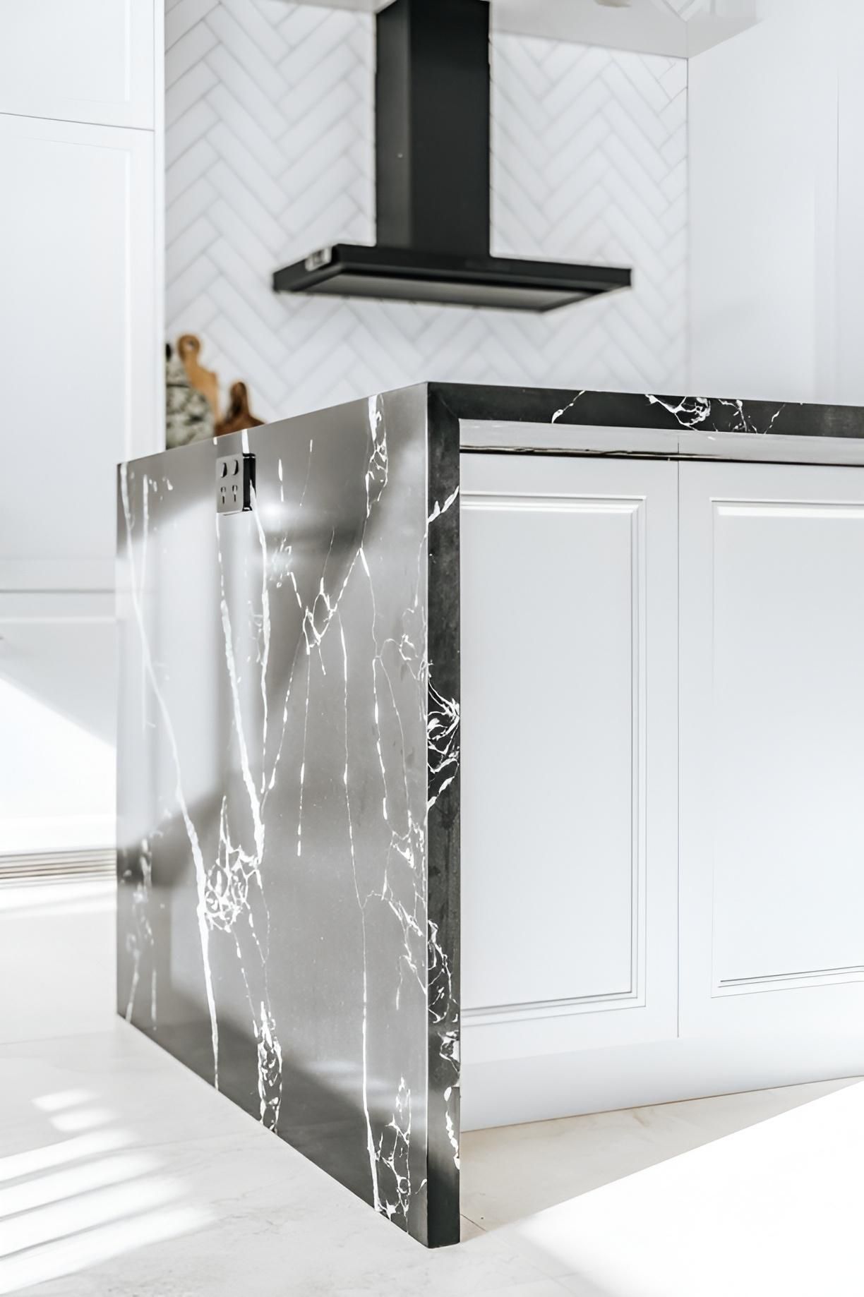 Modern Kitchen Island With a Black Marble Countertop — Thomas Croker Constructions In Myrtleville, NSW