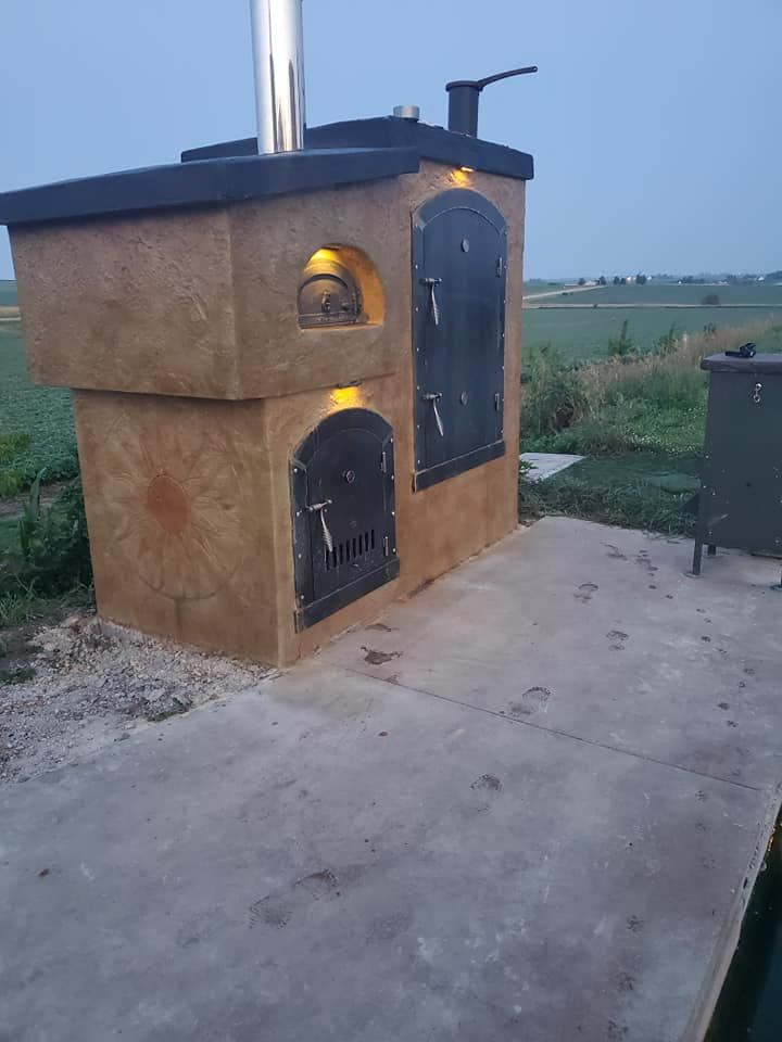custom concrete pizza oven and smoker