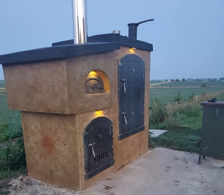 custom concrete pizza oven and smoker