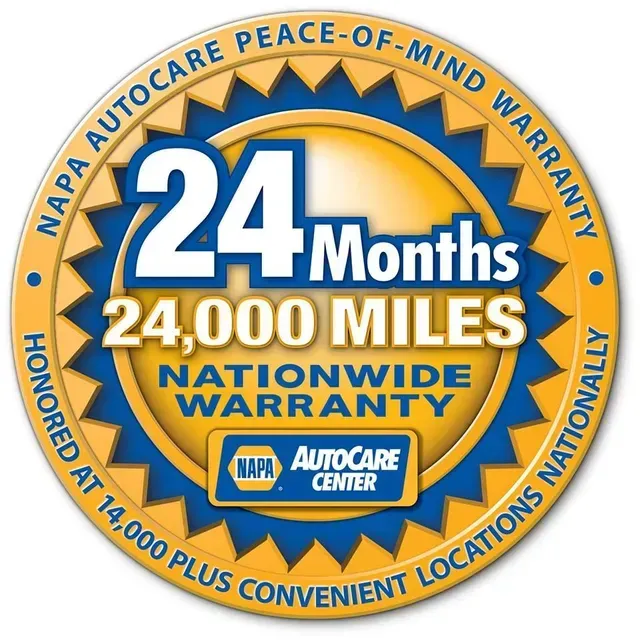 NAPA AutoCare warranty badge. Shows