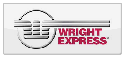 Wright Express logo, with a silver design and red text on a white rectangle.