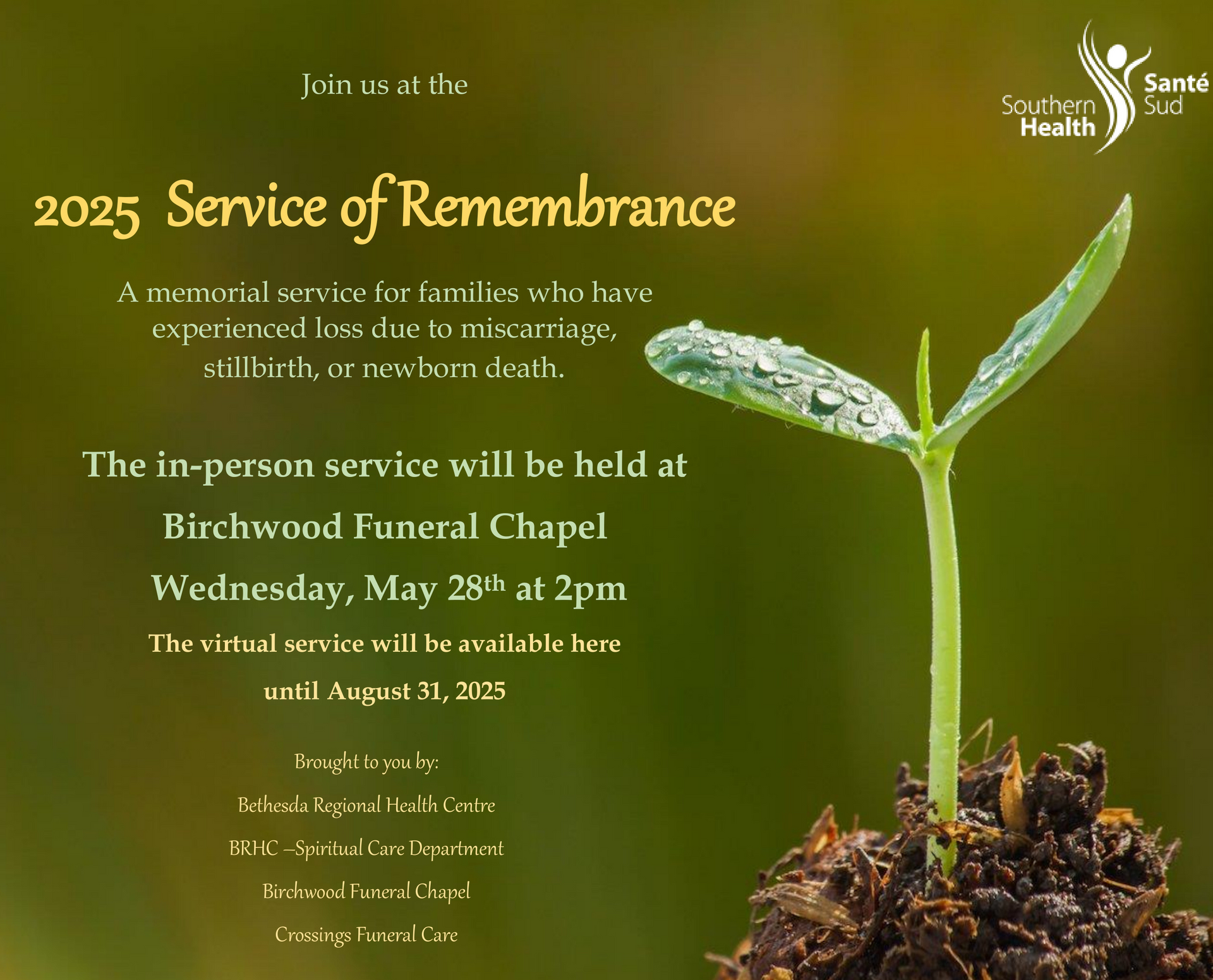 An advertisement for a service of remembrance and interment