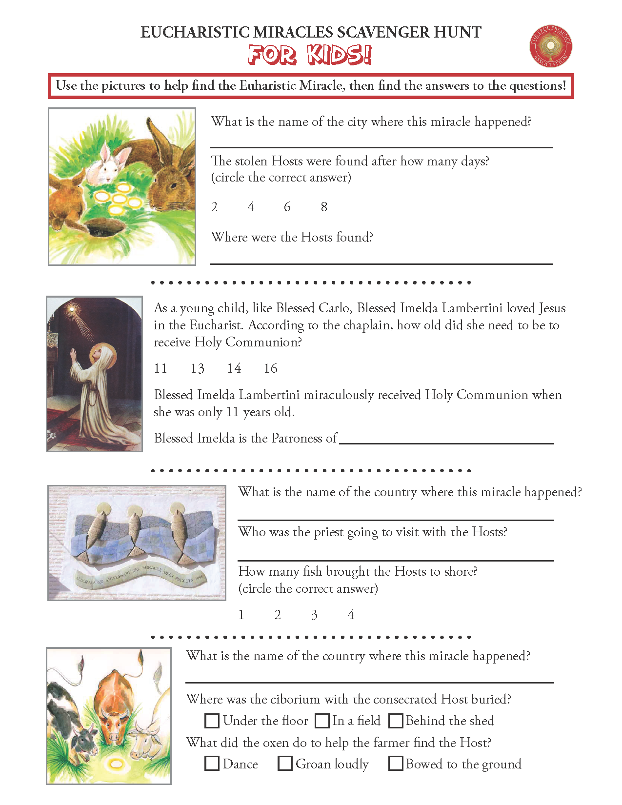 Kids Eucharistic Miracles scavenger hunt