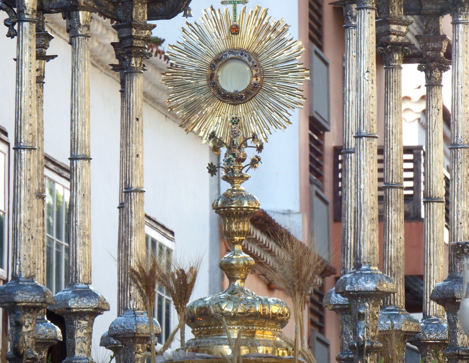 Jesus in the Eucharist exposed in a monstrance for Adoration.