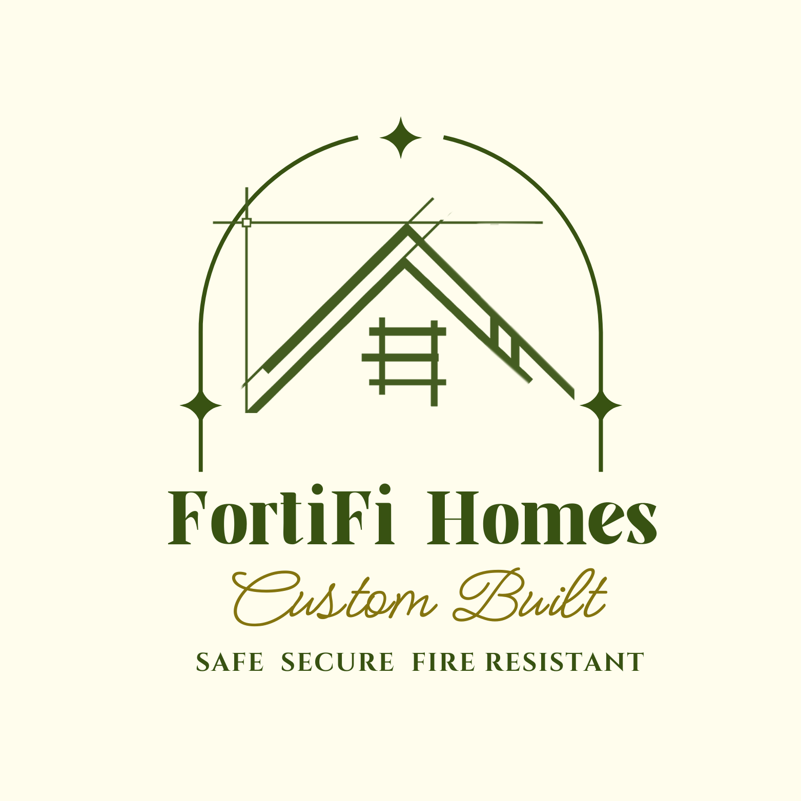 A logo for Fortifi homes custom built safe secure fire resistant