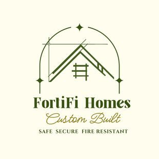 A logo for Fortifi homes custom built safe secure fire resistant