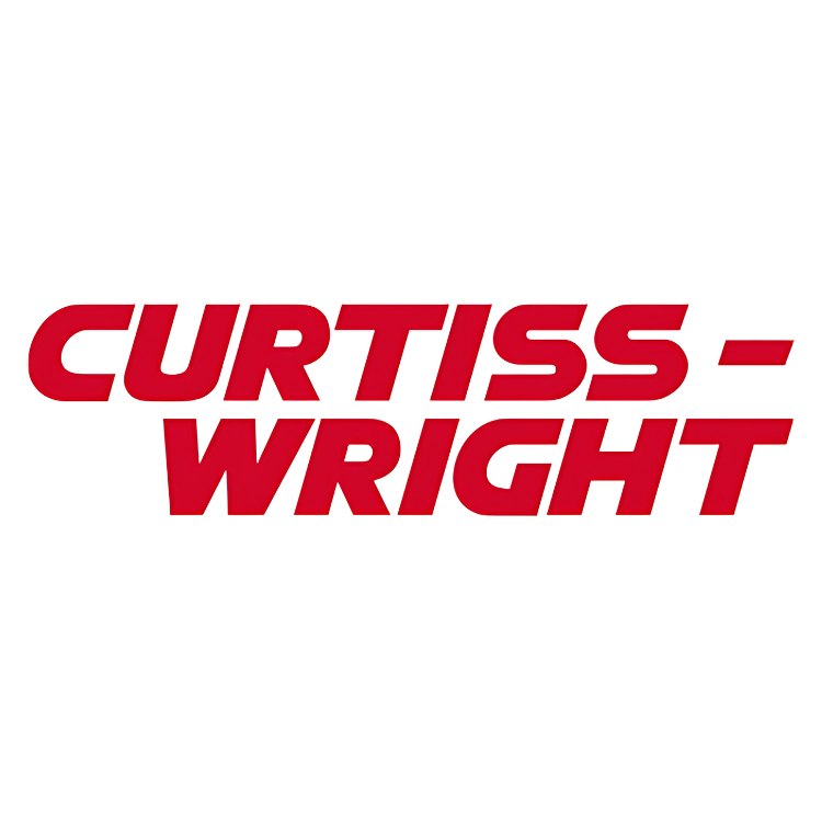 The logo for curtiss wright is white on a black background.