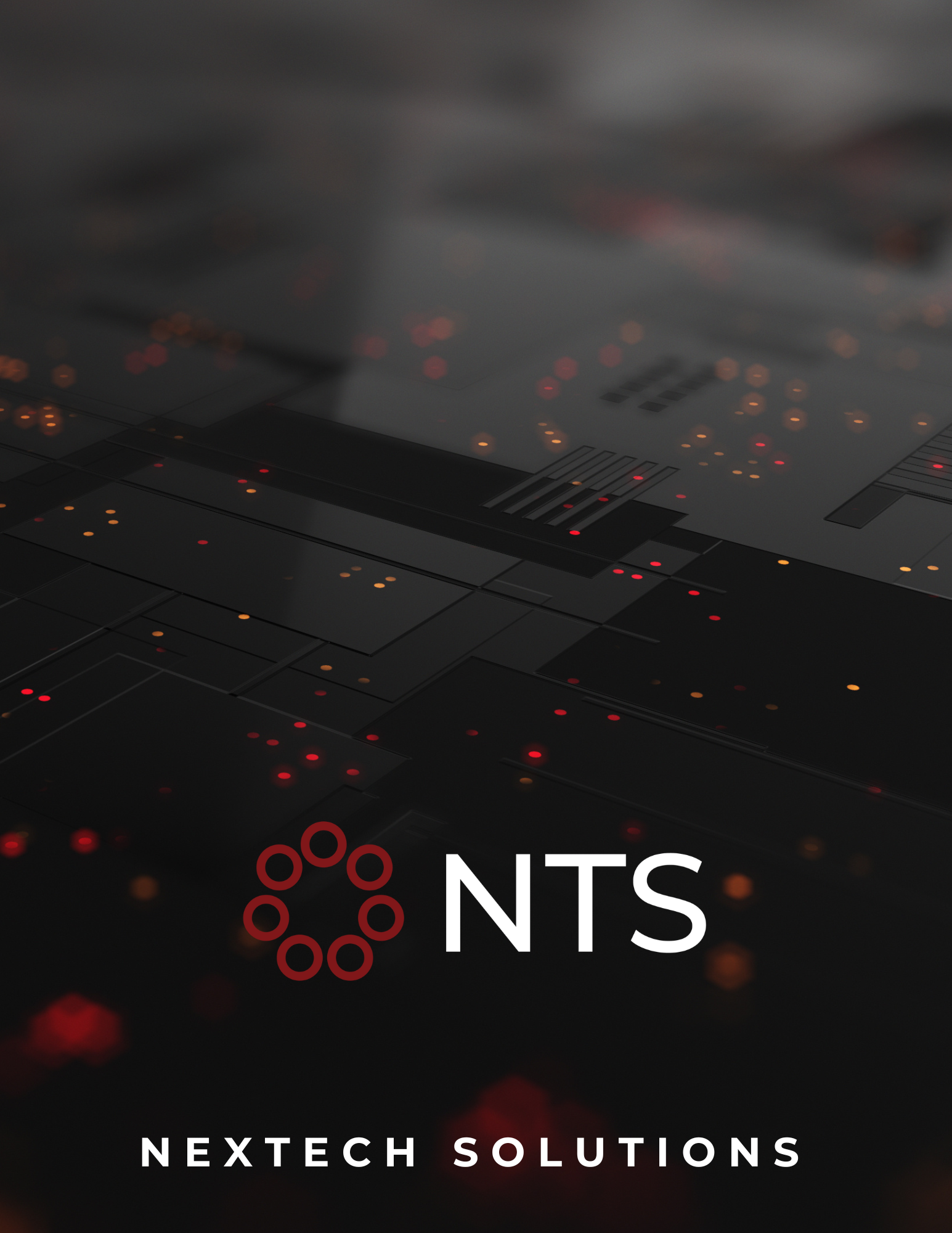 A poster for nexttech solutions with a black background