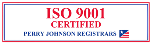 A sign that says iso 9001 certified perry johnson registrars