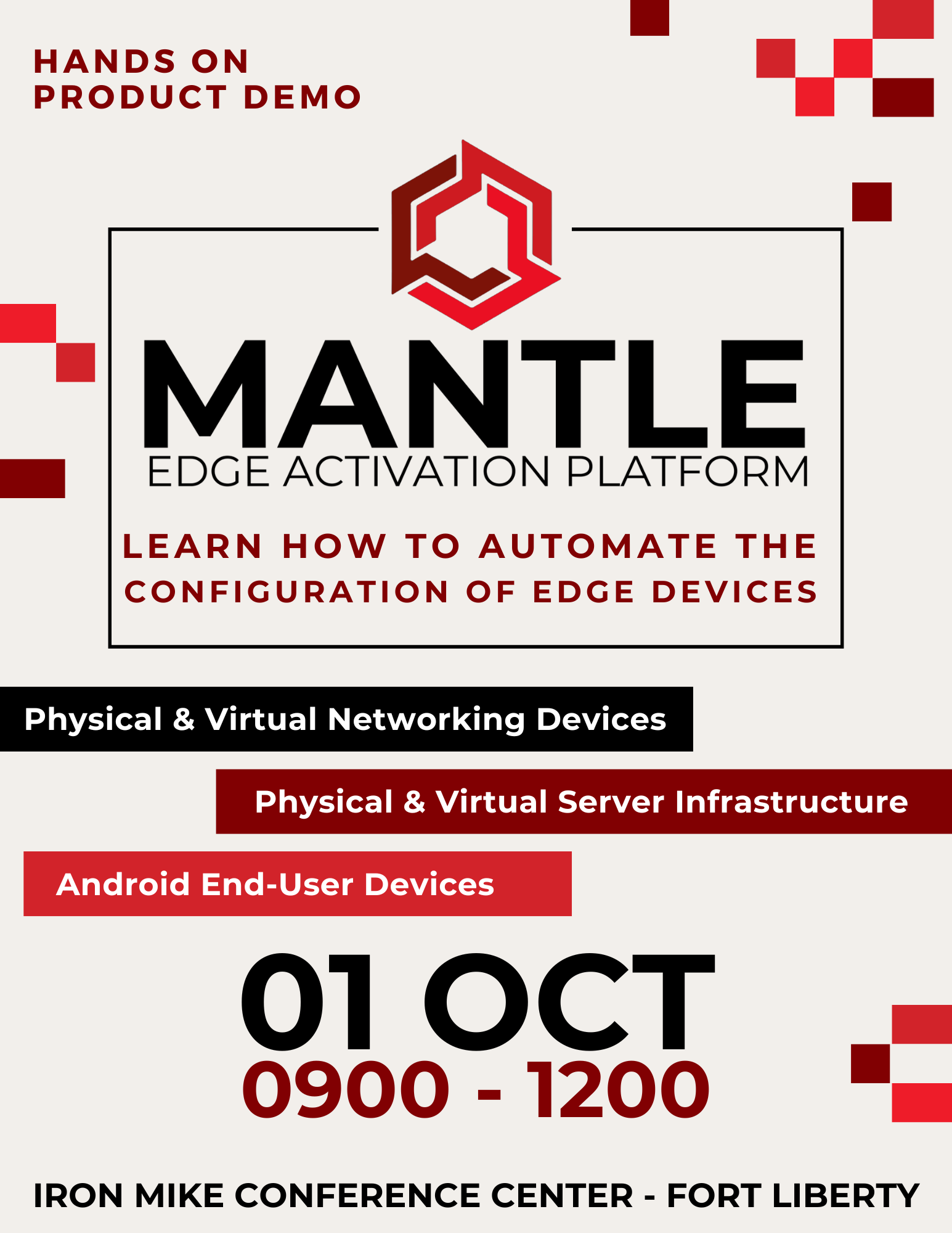 A poster for a product demo of mantle edge activation platform