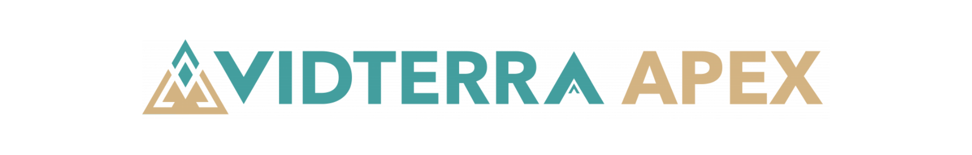 Logo with teal and beige geometric design and the words 