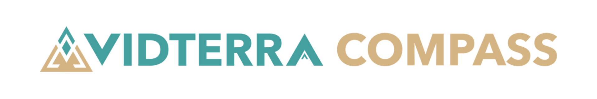 Logo for Vidterra Compass, teal text and icon to the left, tan 