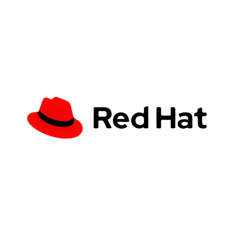 The red hat logo is a white hat on a black background.