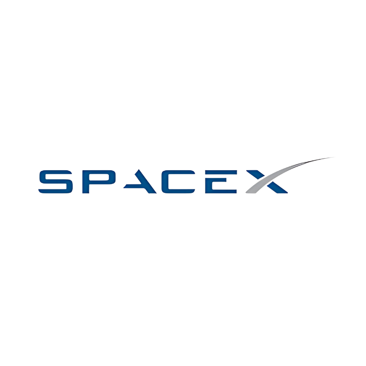The spacex logo is on a dark blue background.