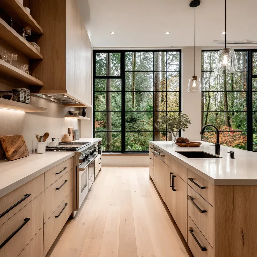 Modern Vancouver kitchen remodeling project with quartz island seating area, hardwood flooring installation, and lighting modernization.
Vancouver BC kitchen renovation services including shaker cabinet replacement, tile backsplash installation, and granite countertop upgrade.
High-end kitchen renovation Vancouver featuring marble waterfall island, custom millwork cabinetry, and premium appliance installation.
Full kitchen remodeling Vancouver BC including demolition, structural framing, quartz slab countertops, and hardwood flooring replacement.
Vancouver kitchen renovation displaying granite island extension, porcelain tile flooring installation, and modern cabinetry hardware upgrades.