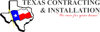 Logo of Texas Contracting & Installation: Texas flag graphic. Text 