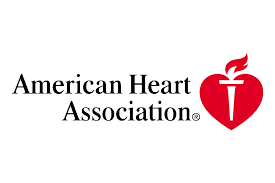 The american heart association logo is a red heart with a torch on it.