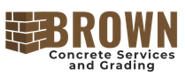 Brown Concrete Services and Grading logo: brown brick graphic next to the word "BROWN" and text.