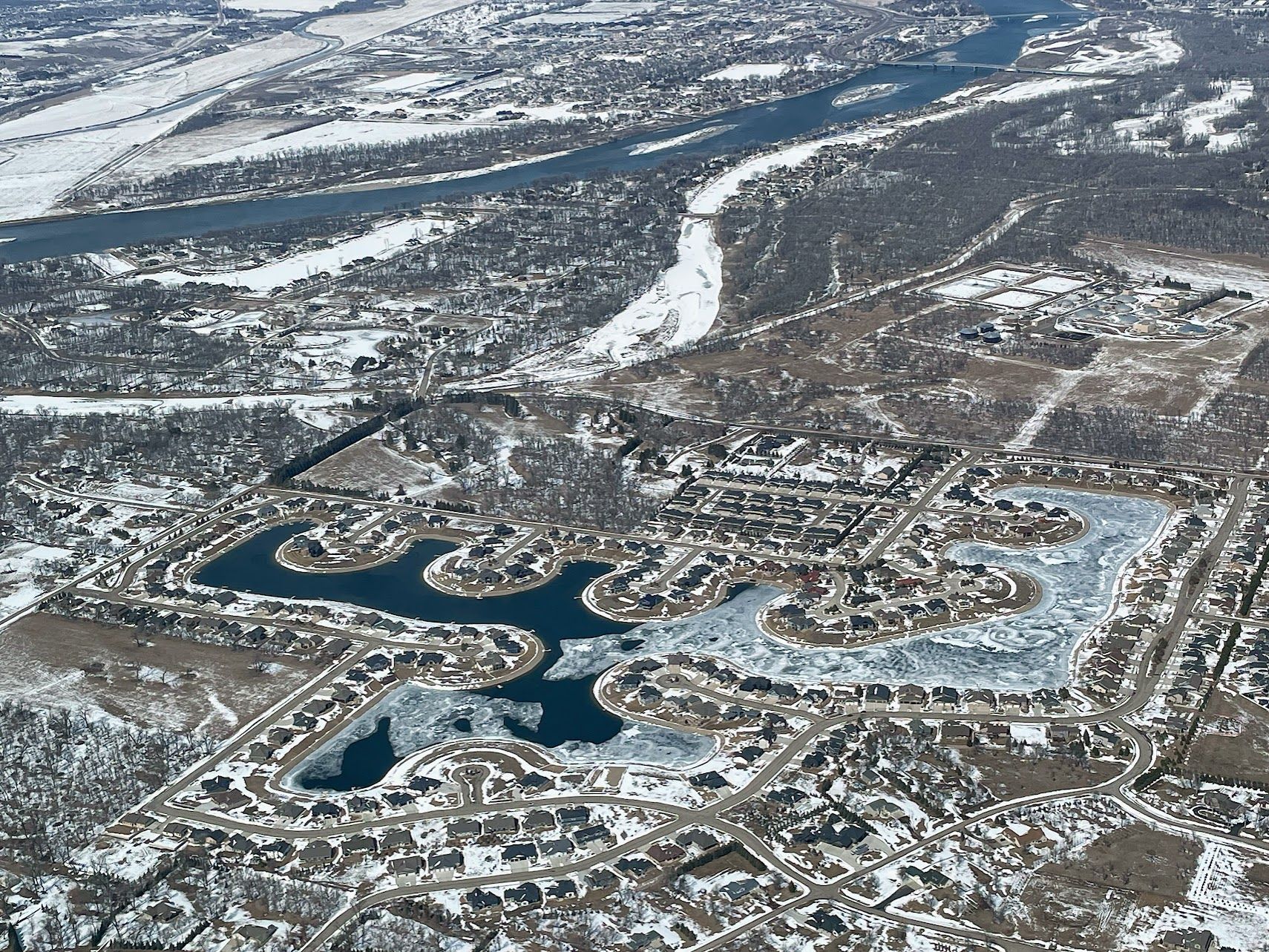 aerial view of South Bay development in winter