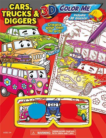 cars , trucks and 3d diggers color me includes 30 glasses !