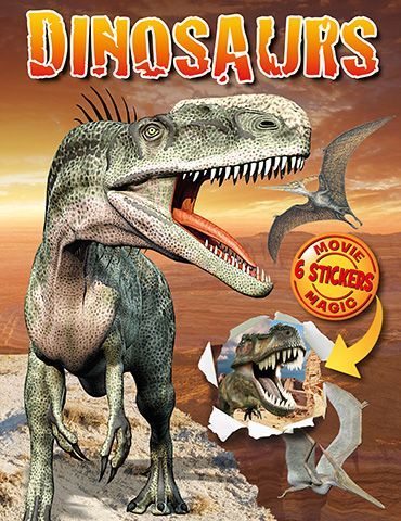 a dinosaur with its mouth open is on the cover of a book about dinosaurs .