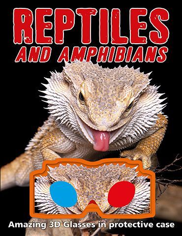 a lizard wearing 3d glasses is on the cover of a book about reptiles and amphibians .