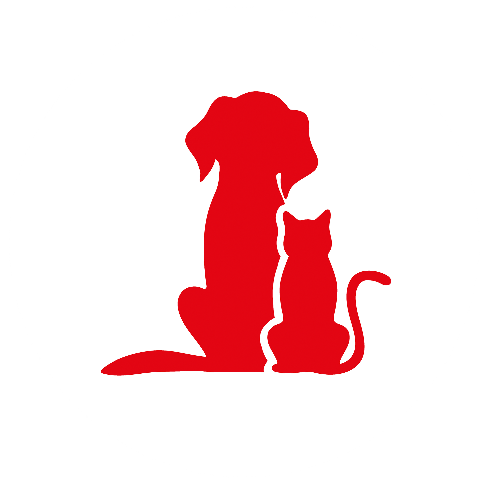 a red silhouette of a dog and a cat on a white background
