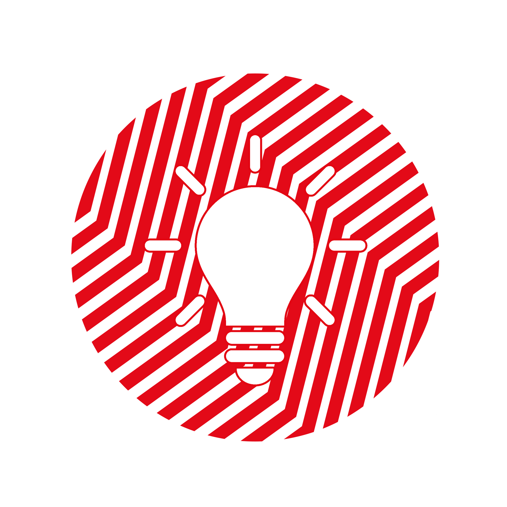 a red and white striped circle with a light bulb in the center