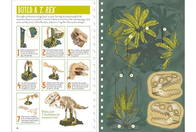 a book is open to a page that says build a t-rex