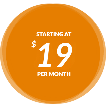Orange circular badge reading “Starting at $19 per month”