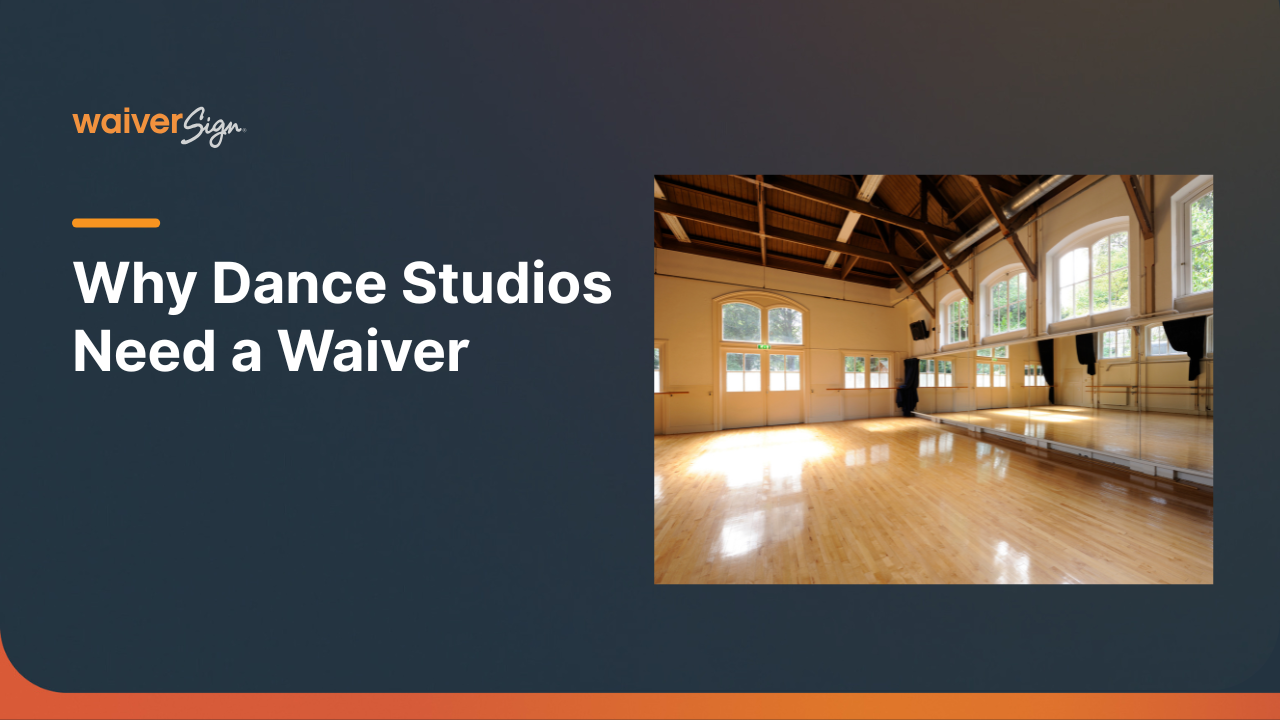 A title card for a dance studio, with text reading 