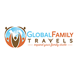 A logo for a travel company called global family travels.