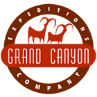 A logo for grand canyon expeditions company with two goats in a circle.
