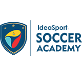 The logo for ideasport soccer academy is a shield with a bird on it.
