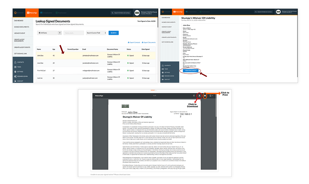 Lookup Signed Documents Steps