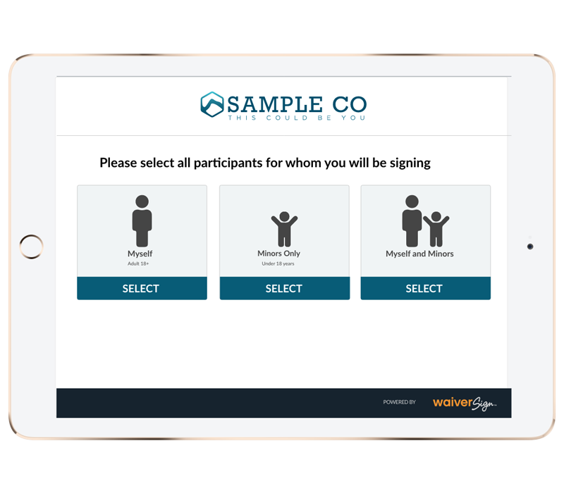 Woman submitting digital forms via online waiver software at check-in