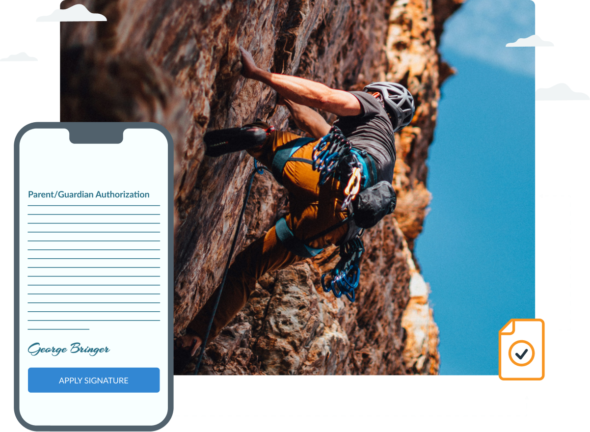 A person is climbing a mountain next to a cell phone.