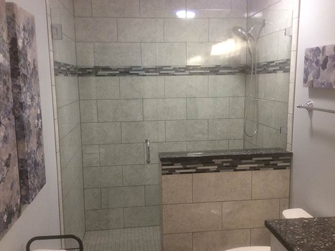 Simple Bathroom With Glass Frame Shower — Charlotte, NC — Santi Designs