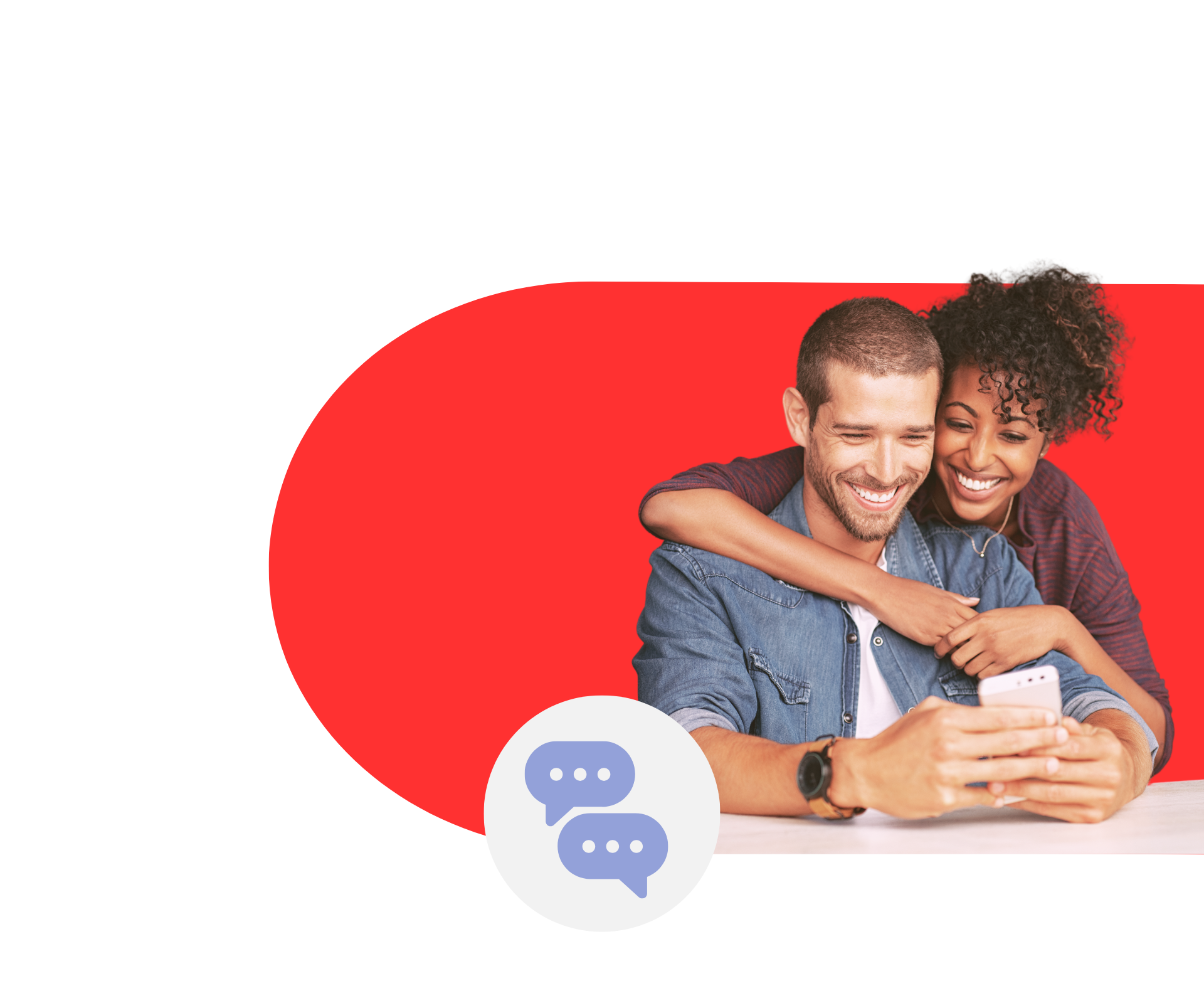 A man and a woman are sitting at a table looking at a cell phone.