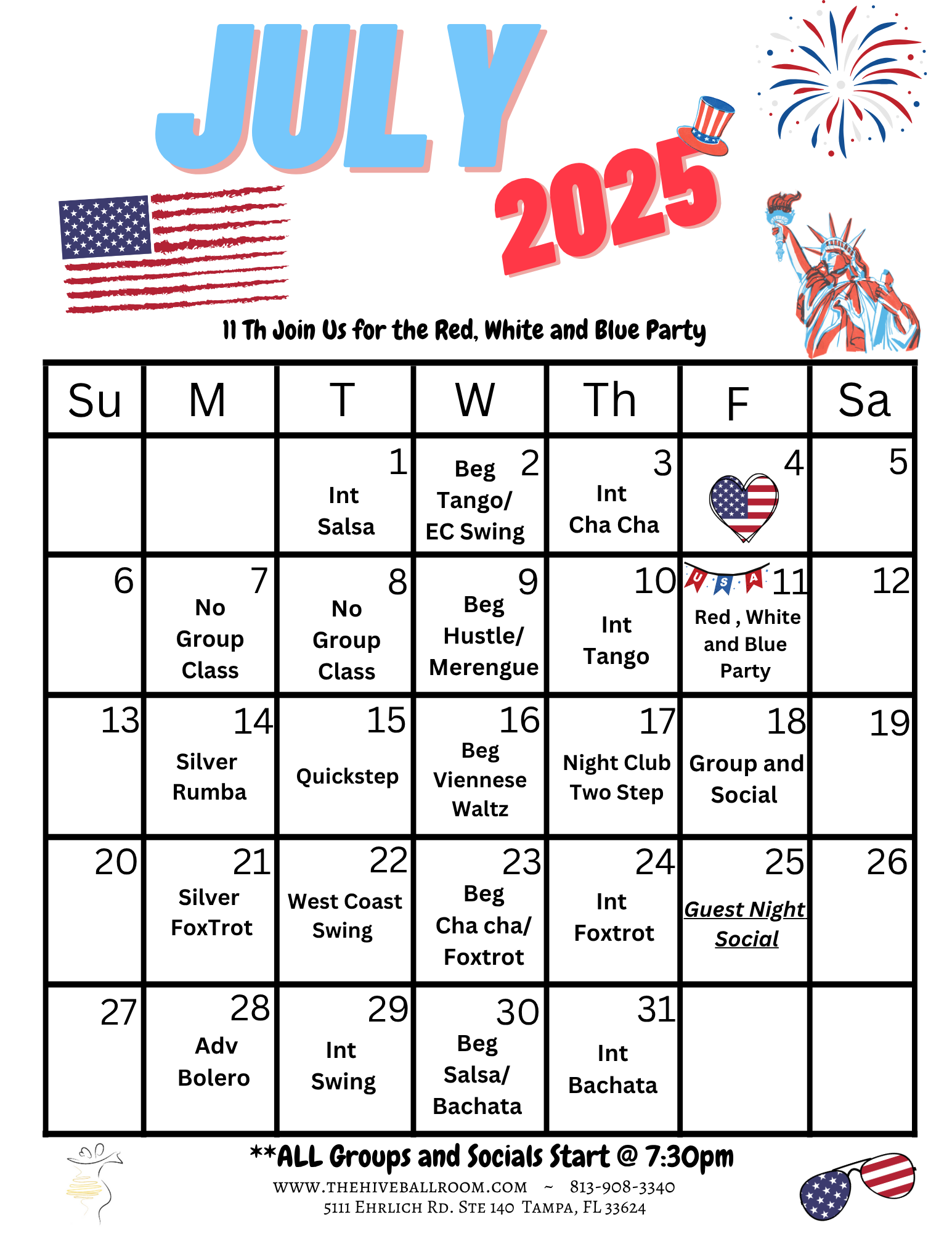July Calendar — Tampa, FL — The Hive Ballroom Dance