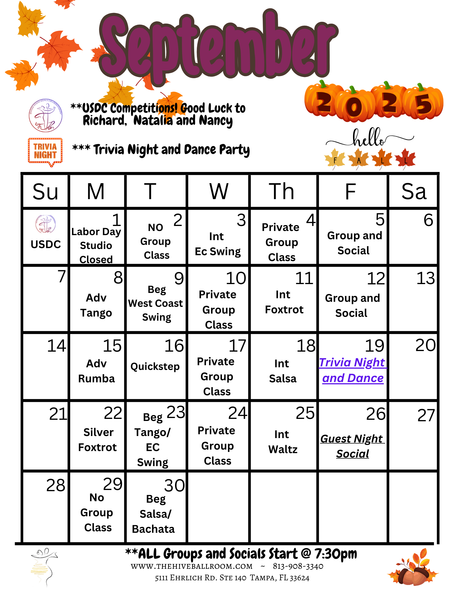 September Calendar — Tampa, FL — The Hive Ballroom Dance