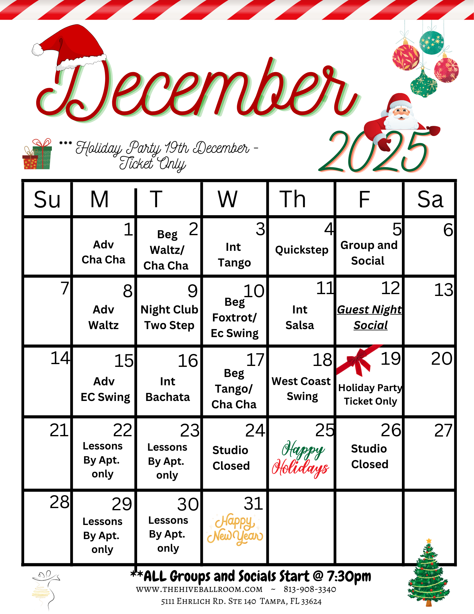 December Calendar — Tampa, FL — The Hive Ballroom Dance