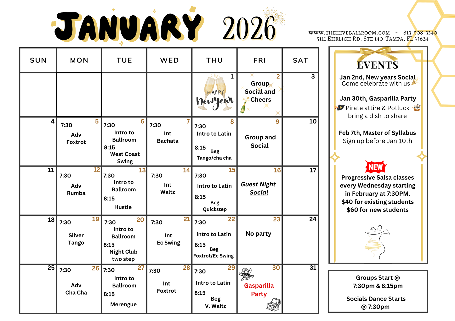 January Calendar — Tampa, FL — The Hive Ballroom Dance