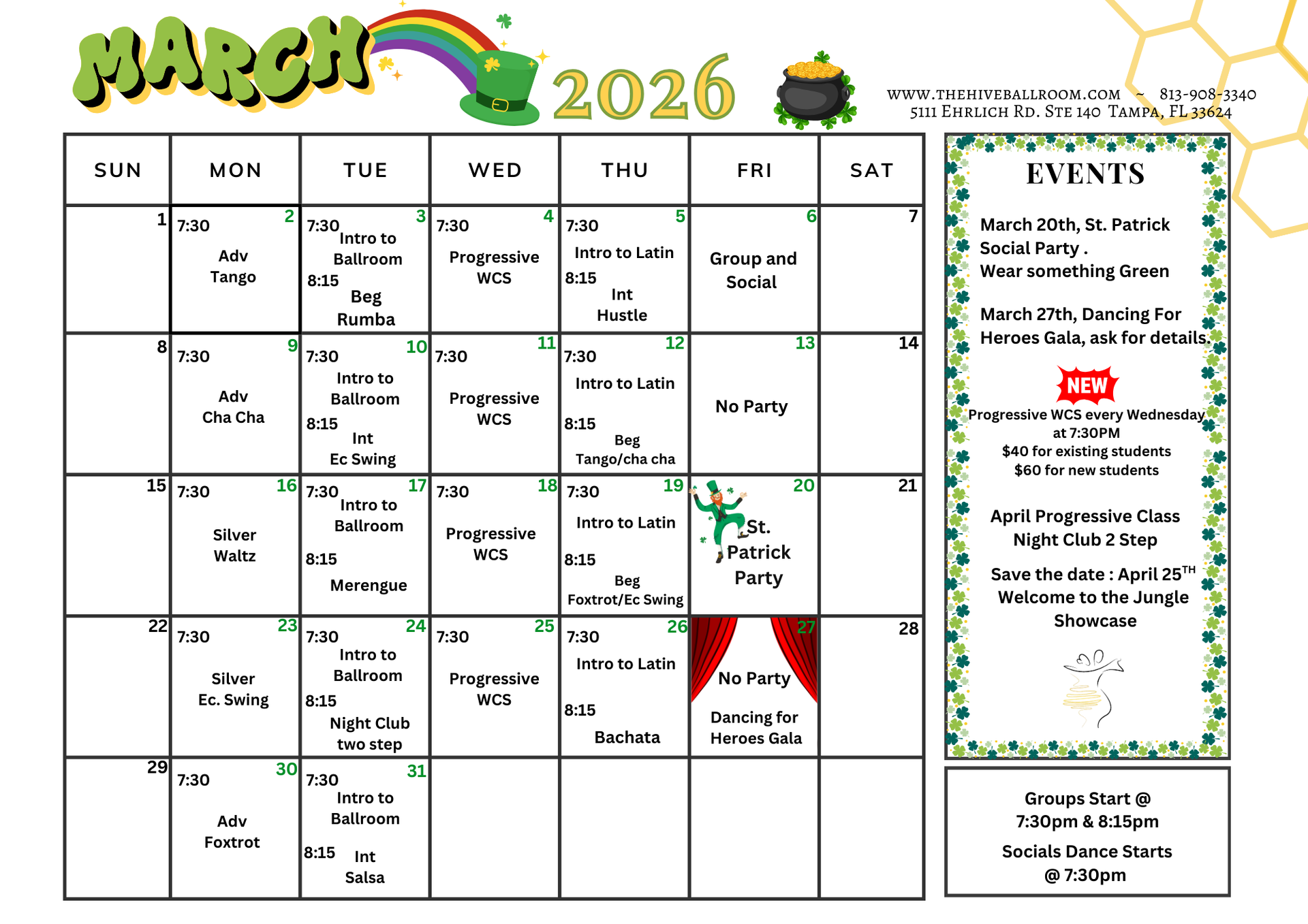 March Calendar — Tampa, FL — The Hive Ballroom Dance