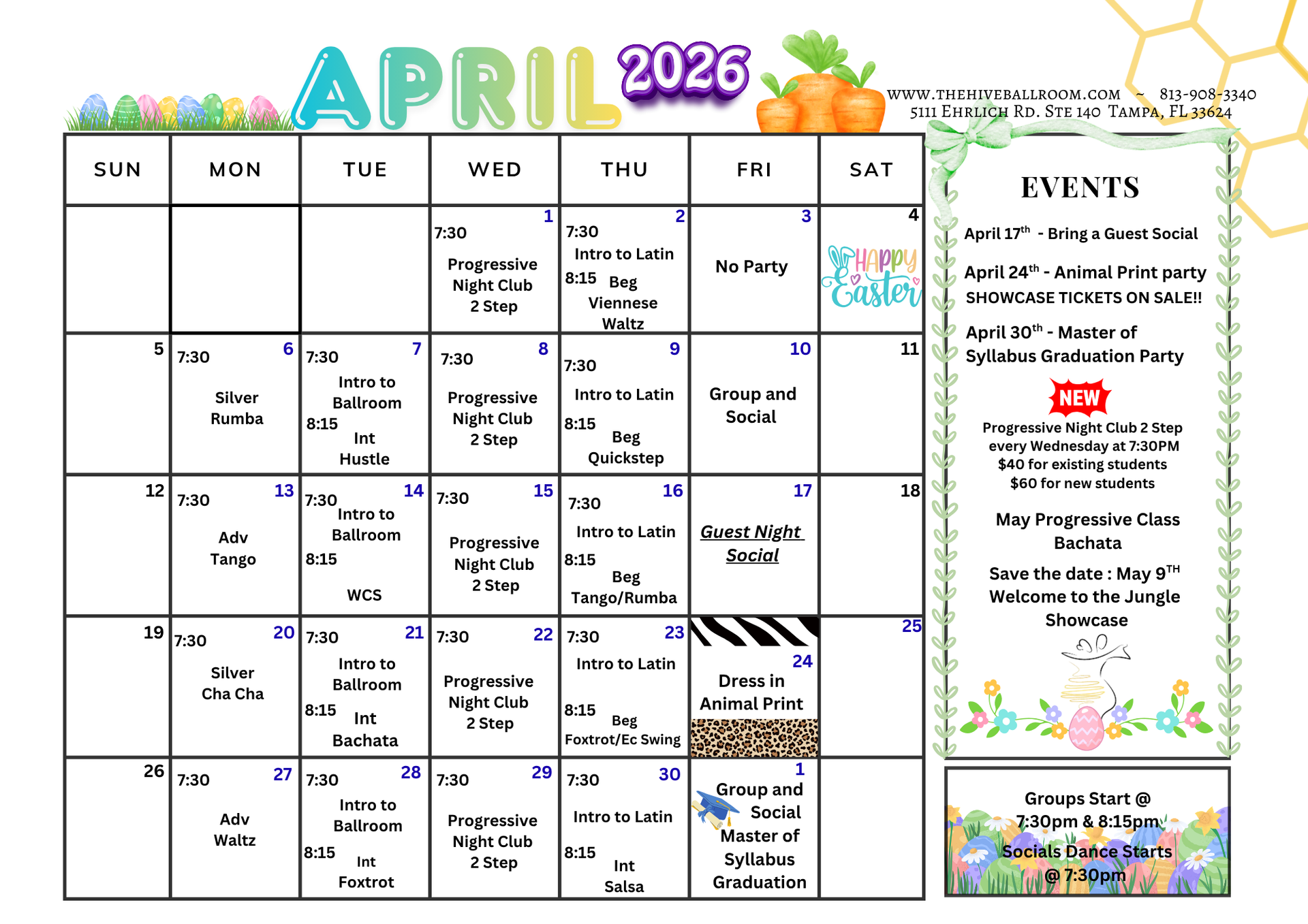April Calendar — Tampa, FL — The Hive Ballroom Dance