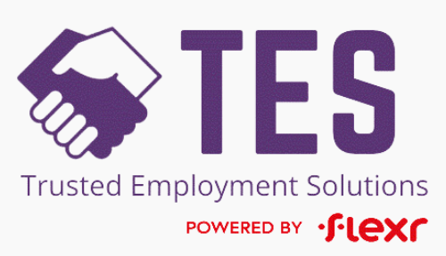 A logo for tes trusted employment solutions powered by flexr.